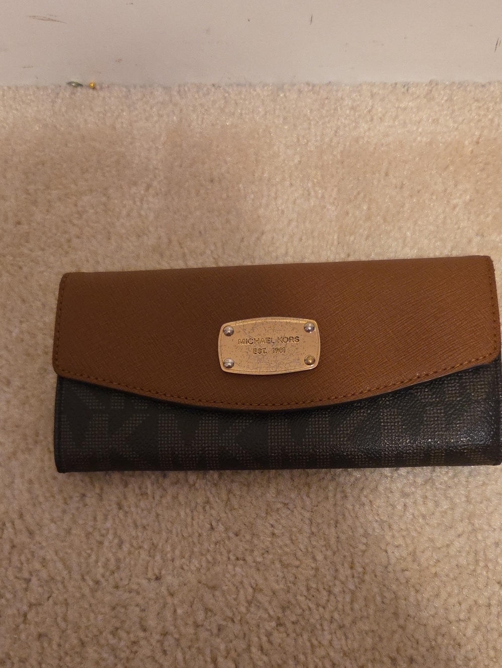 Michael Kors Tan and Black MK Continental Wallet